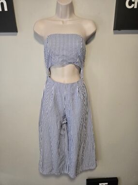 Everly Blue & White Striped Strapless Cutout Jumpsuit 🌞